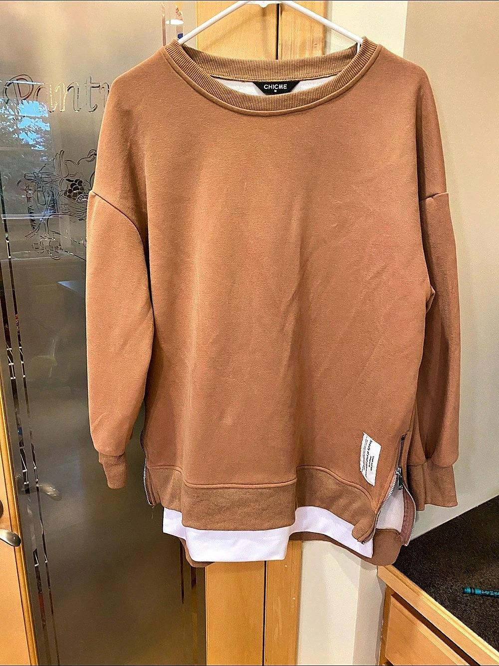 CHICME Light Brown Side-Zip oversized Sweatshirt Size Medium